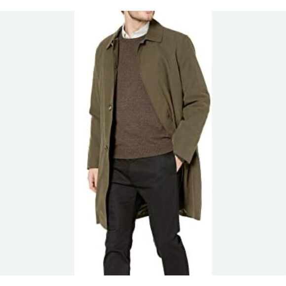 London Fog Durham Raincoat Overcoat Olive Men’s 42R Jacket W/ Liner - Picture 1 of 12